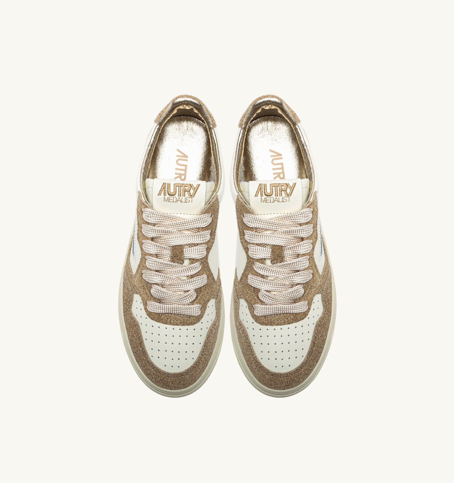 SNEAKERS DONNA AUTRY MEDALIST LOW CAMOSCIO GLITTER E PELLE BIANCA