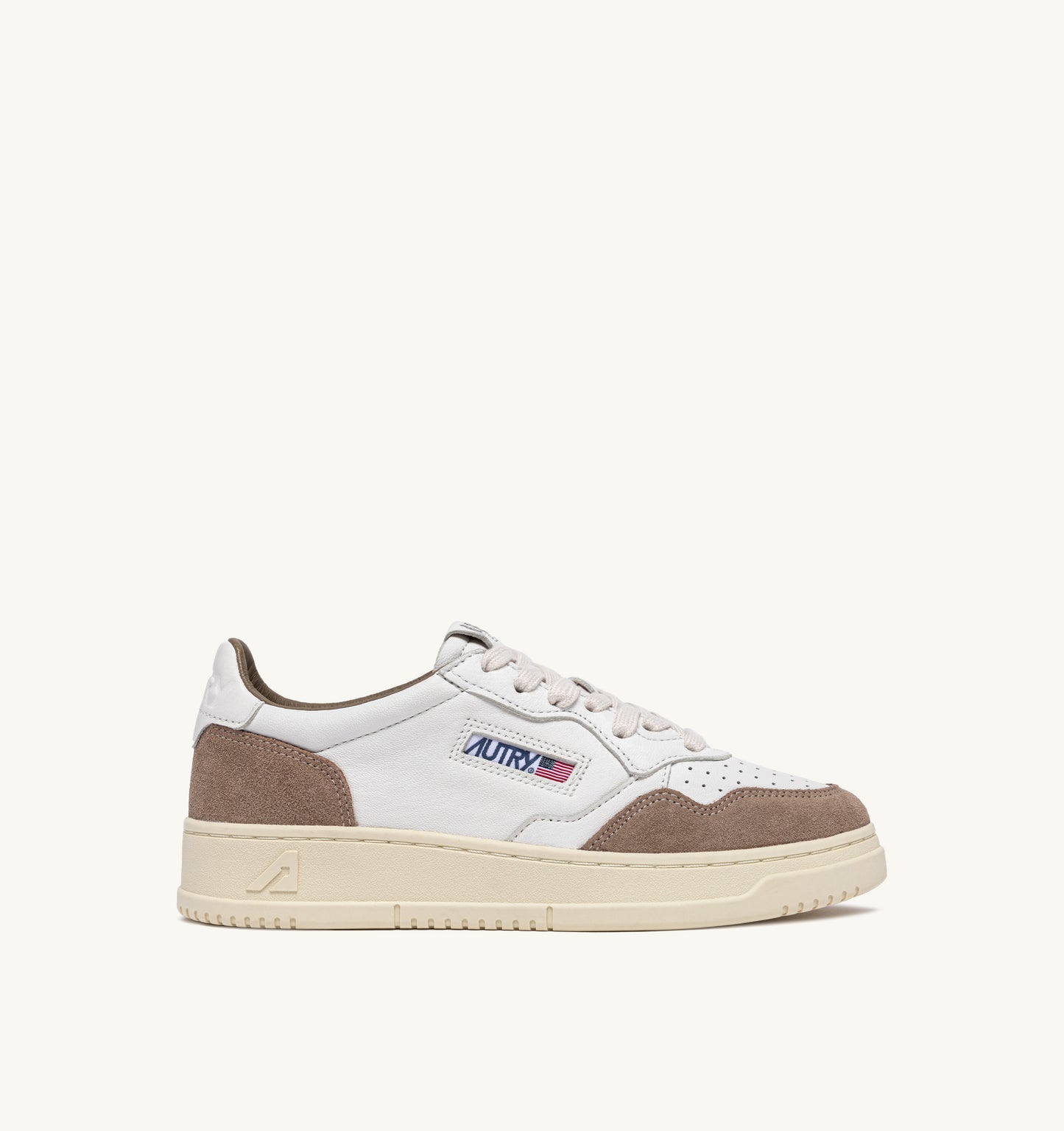 SNEAKERS DONNA AUTRY MEDALIST LOW IN PELLE SCAMOSCIATA TABACCO E PELLE BIANCA