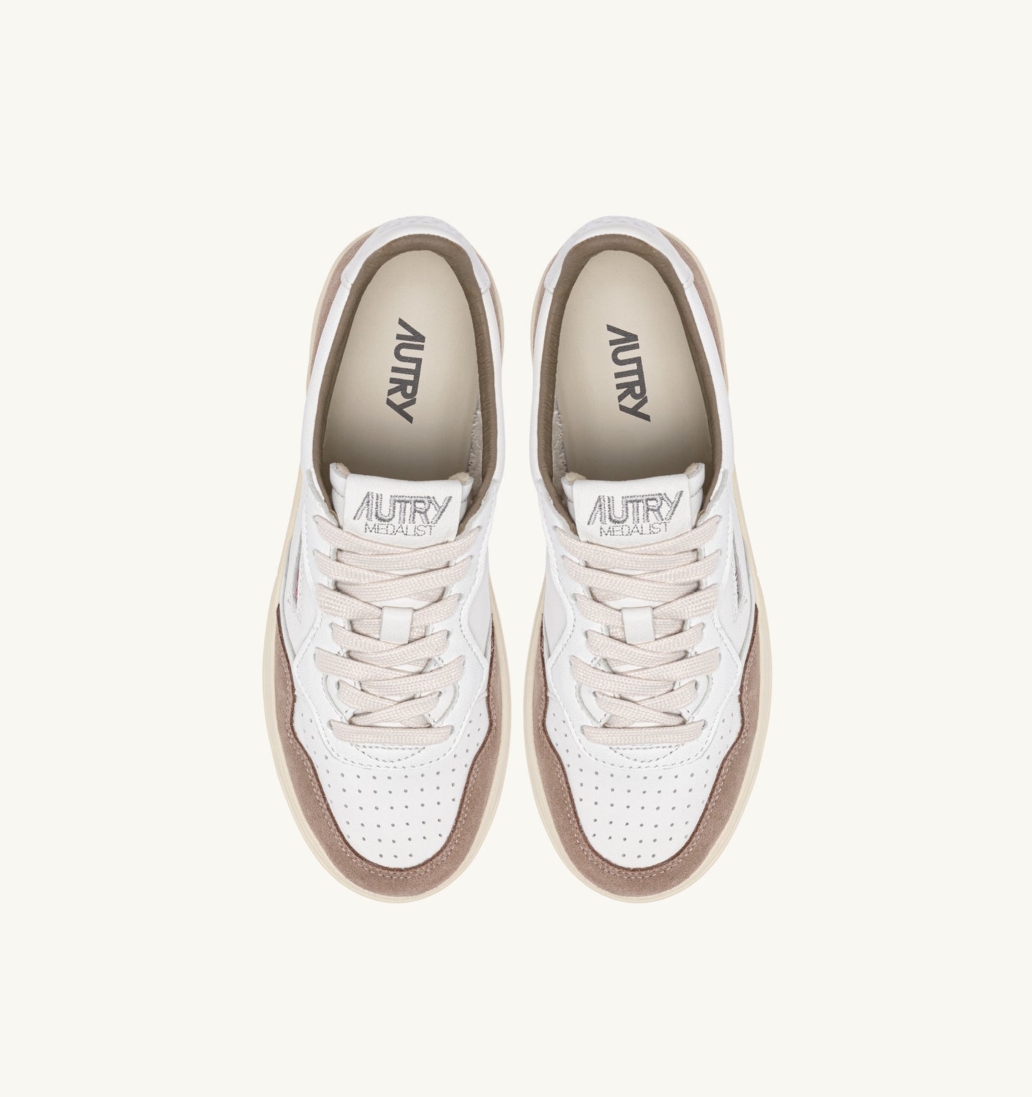 SNEAKERS DONNA AUTRY MEDALIST LOW IN PELLE SCAMOSCIATA TABACCO E PELLE BIANCA