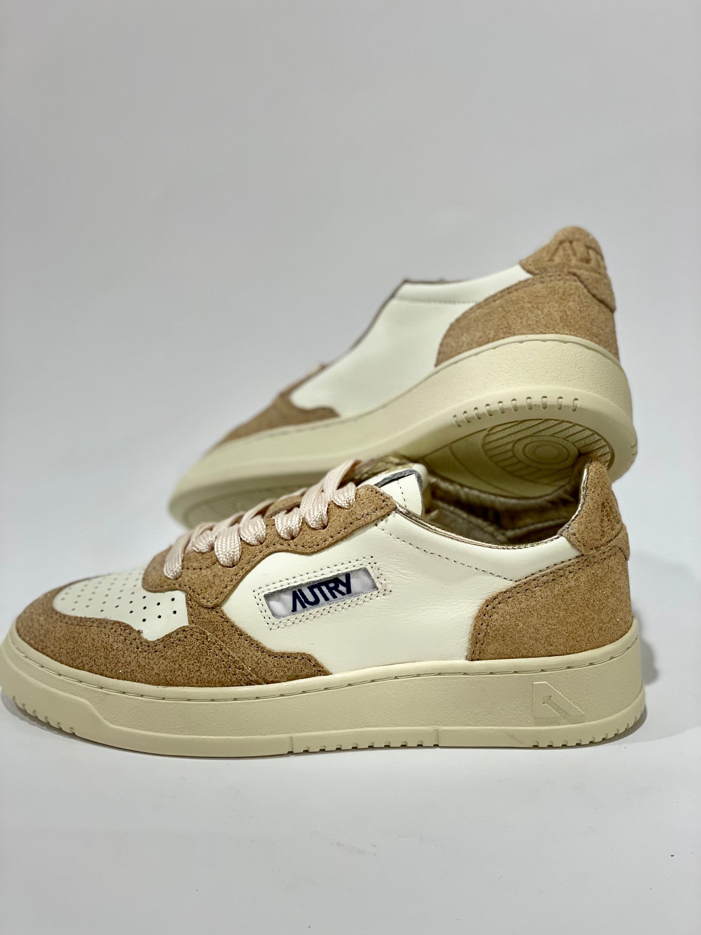 SNEAKERS DONNA AUTRY MEDALIST LOW CAMOSCIO GLITTER E PELLE BIANCA