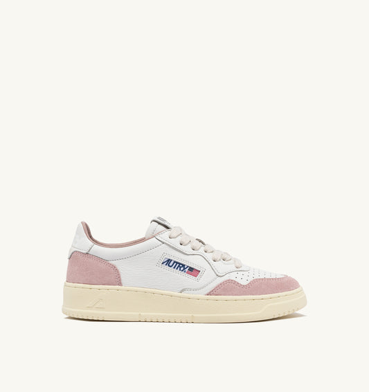 SNEAKERS DONNA AUTRY MEDALIST LOW IN PELLE SCAMOSCIATA ROSA E PELLE BIANCA