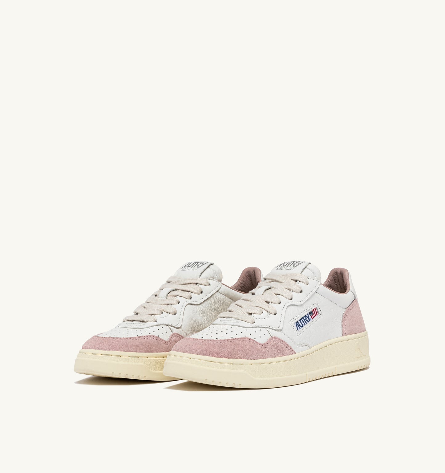 SNEAKERS DONNA AUTRY MEDALIST LOW IN PELLE SCAMOSCIATA ROSA E PELLE BIANCA