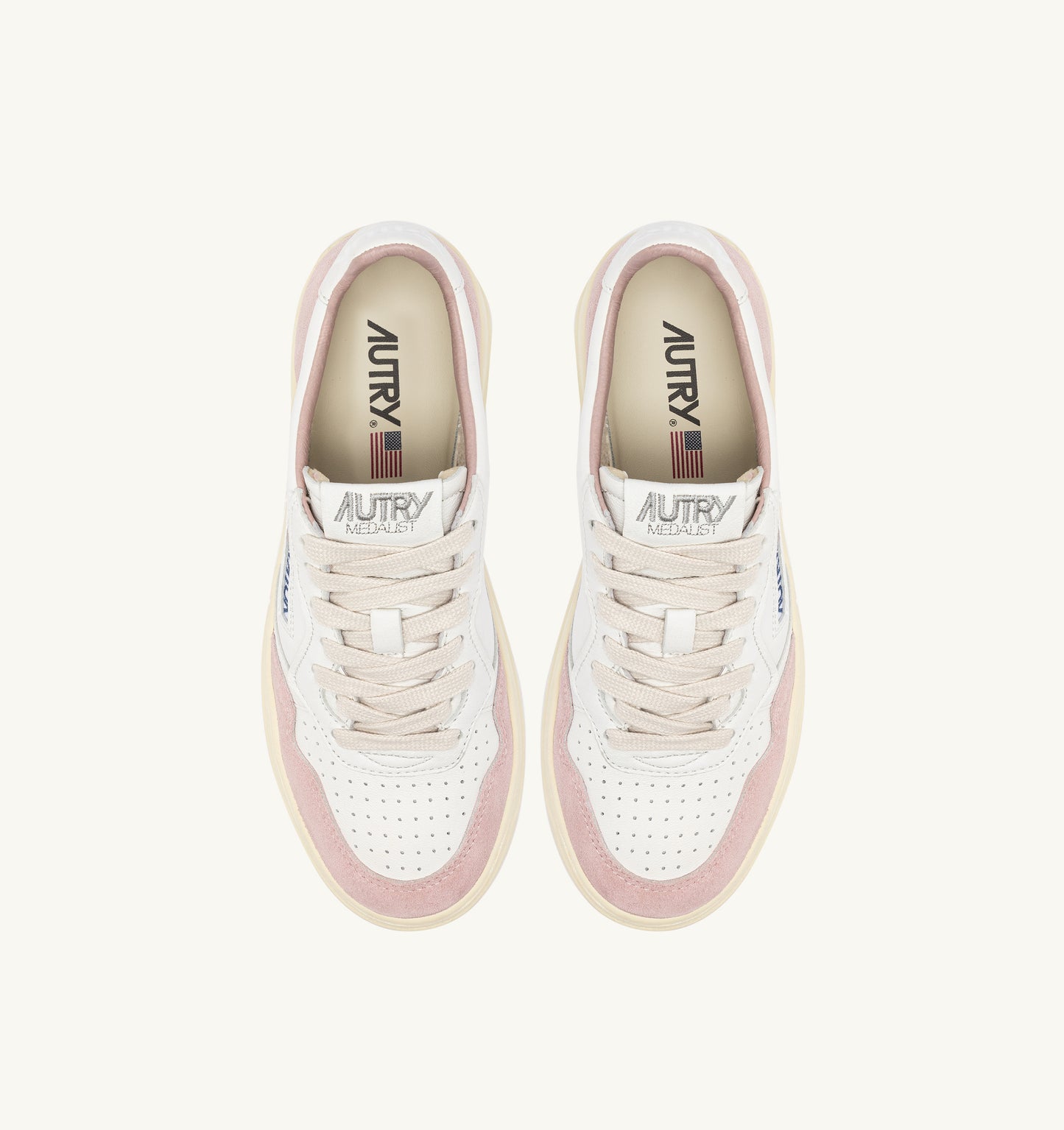 SNEAKERS DONNA AUTRY MEDALIST LOW IN PELLE SCAMOSCIATA ROSA E PELLE BIANCA