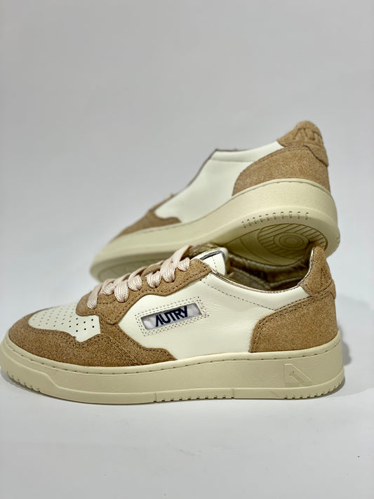 SNEAKERS DONNA AUTRY MEDALIST LOW CAMOSCIO GLITTER E PELLE BIANCA