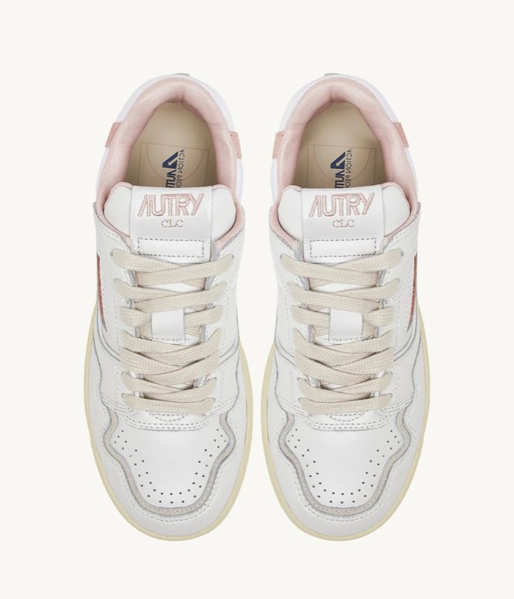 AUTRY SNEAKERS DONNA CLC LOW IN PELLE BIANCA E SUEDE POWDER PINK