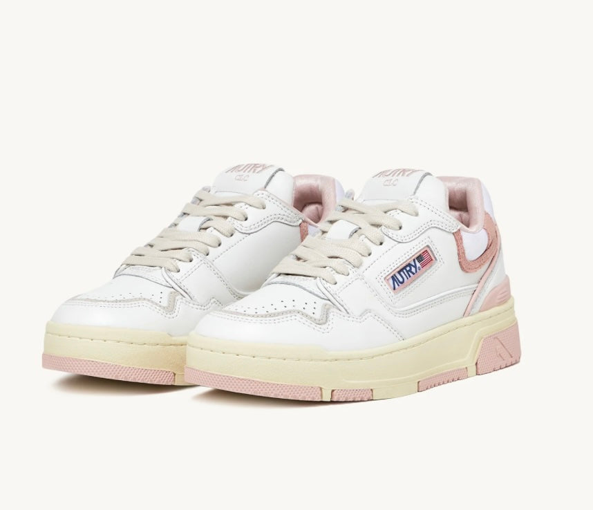 AUTRY SNEAKERS DONNA CLC LOW IN PELLE BIANCA E SUEDE POWDER PINK